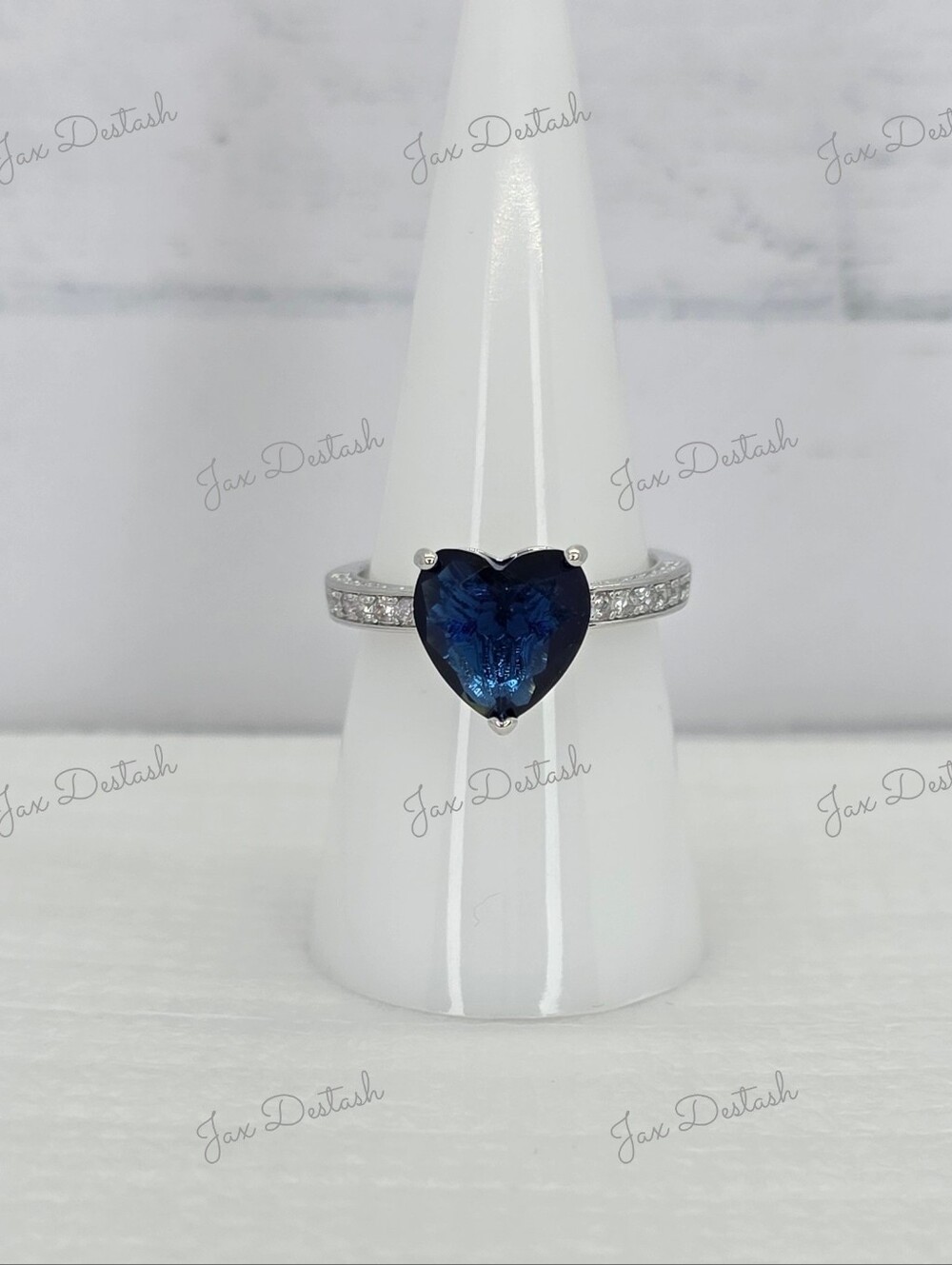 Heart-Shaped Blue Sapphire Silver Tone Pavé Band